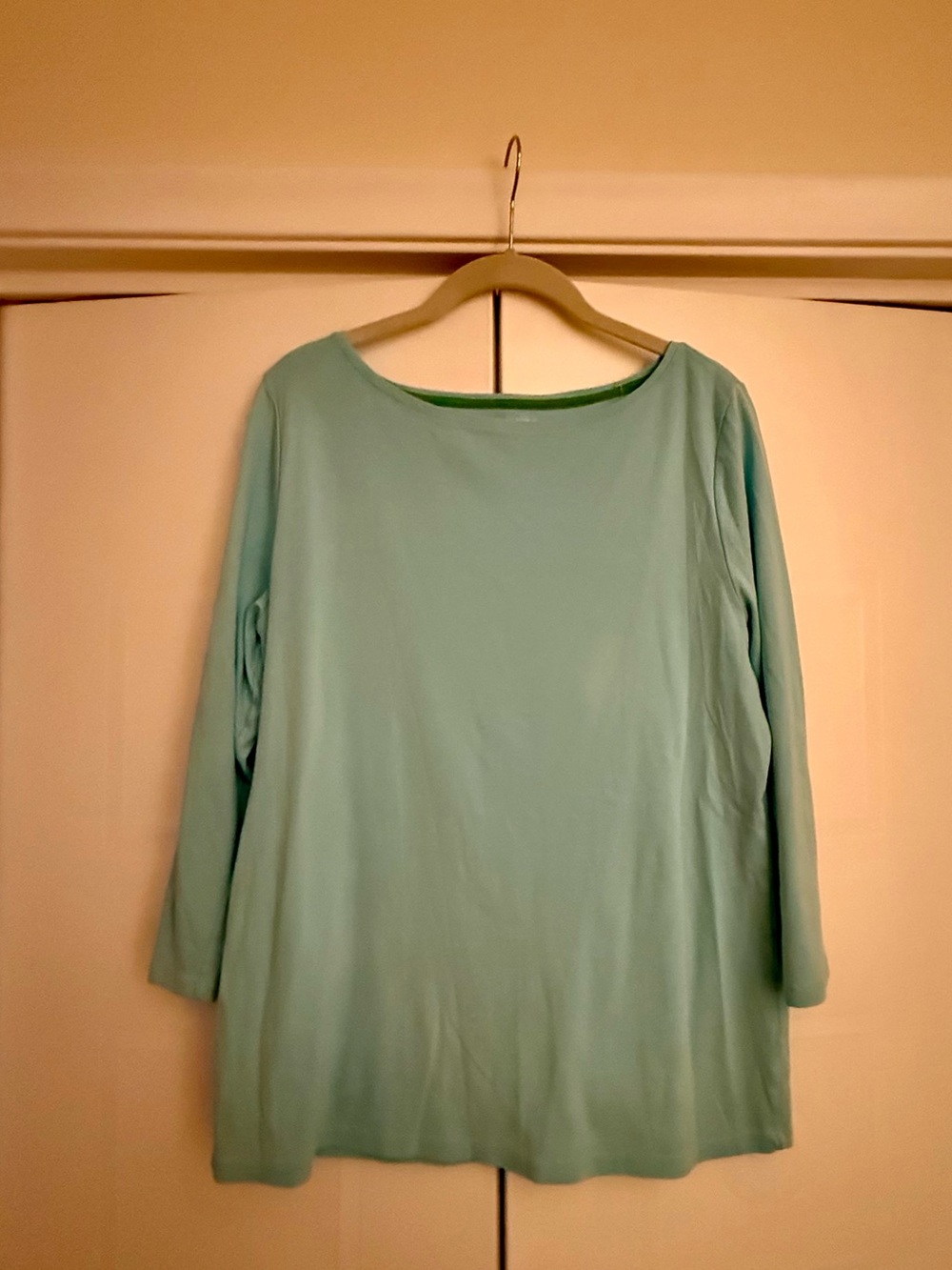 THE TALBOTS TEE SEA SALT BLUE SOLID BATEAU NECK TEE PIMA COTTON - Picture 6 of 6